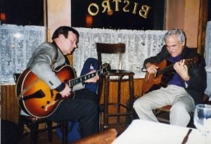 Trefor Owen with Gene Bertoncini playing a gig at La Madeleine on West 43rd St. in New York City