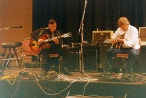 Trefor Owen with Jim Nichols in the main auditorium at the Chet Atkins Convention in Nashville.